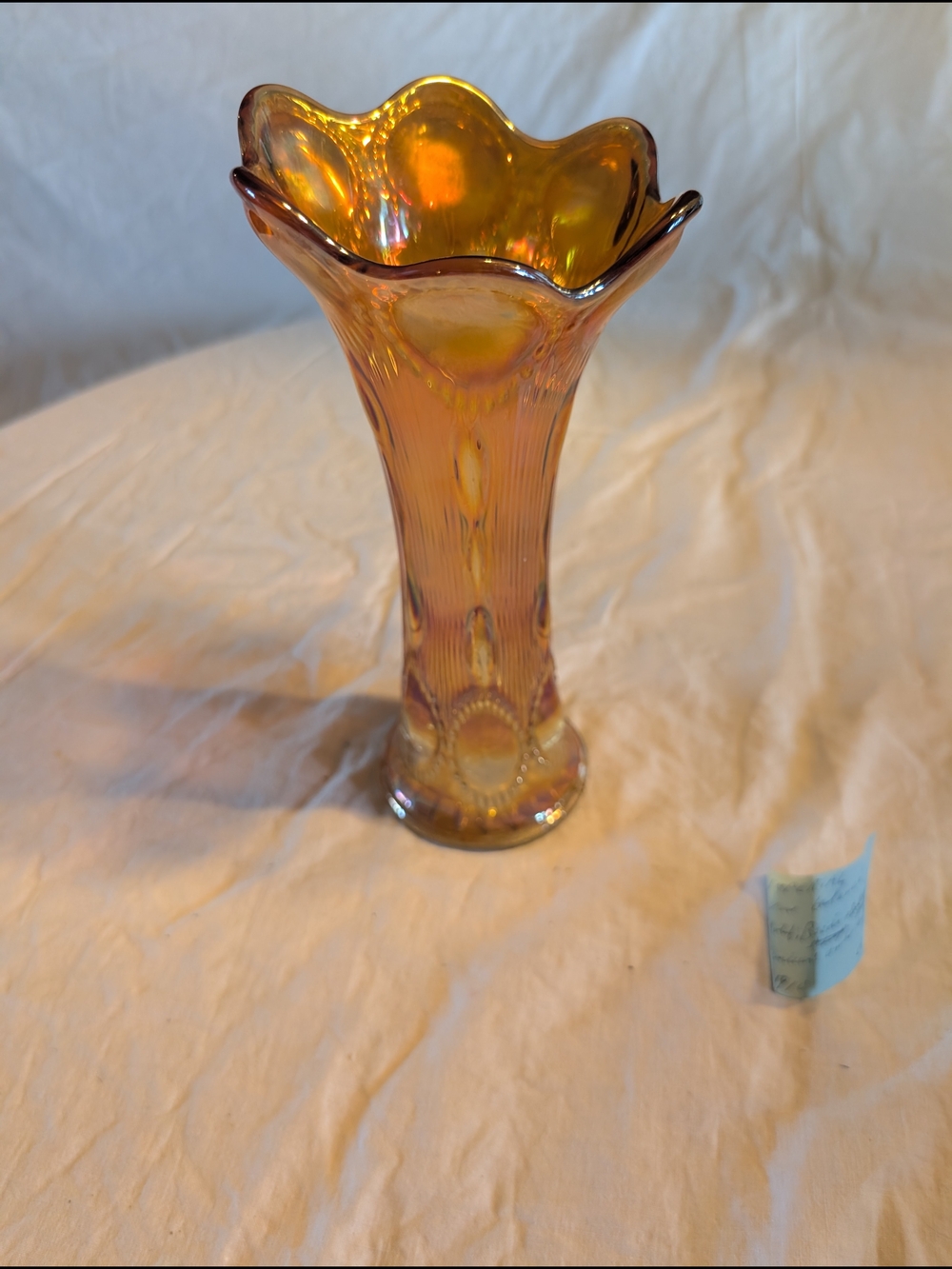 2/100$ Iridescent Amber Carnival Glass Fluted Vase - Vintage Style